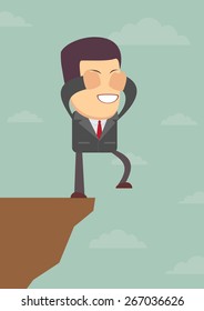 Abstract Businessman walks off a cliff. Vector illustration of Retro styled Businessman walking off the cliffs or maybe its a leap of faith.