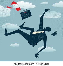 Abstract Businessman's career is in Free fall. Vector illustration of Retro styled Businessman is in Free fall as his career takes a fall. 