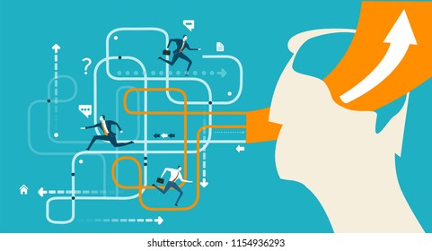Abstract businessmen controlling and analysing the working process and company structure function. Consultancy and support. Business concept illustration
