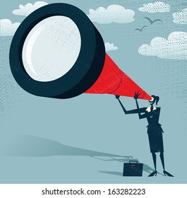 Abstract Businesswoman looks through her Telescope. Great illustration of Retro styled Businesswoman who's getting a really great view of the business landscape with her gigantic telescope. 