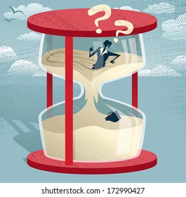 Abstract Businesswoman Trapped in Egg timer. Great illustration of Retro styled Businesswoman desperately trying to hold back time as the sands of time get the better of her. 