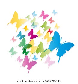 Abstract butterflies in fly, spring background concept