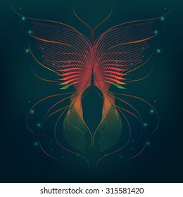 abstract butterflies with green lights dark background