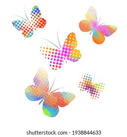 Abstract butterflies from multicolored dots. Vector illustration
