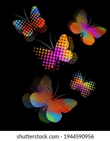 Mariposas abstractas de puntos multicolores. Ilustración del vector