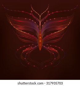 abstract butterflies with red lights dark background