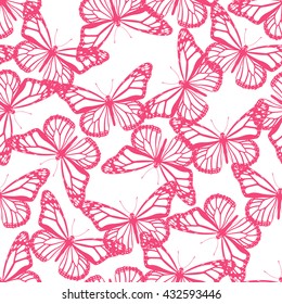 Abstract butterflies seamless pattern on white background. Vector illustration