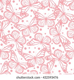 Abstract butterflies seamless pattern on white background. Vector illustration