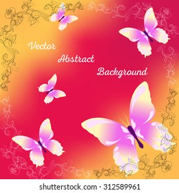 Abstract Butterfly Background. Colorful vector background with butterflies and patterns - Stock Vector