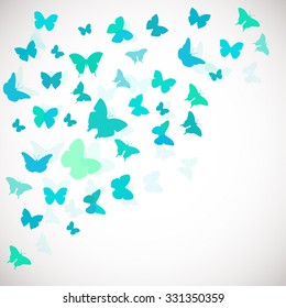 Abstract Butterfly Background. Vector illustration of blue butterflies. Corner background for wedding, greeting, invitation card, poster, banner and other design