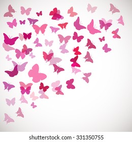 Fundo de borboleta abstrato. Ilustração vetorial de borboletas rosa. Plano de fundo do canto