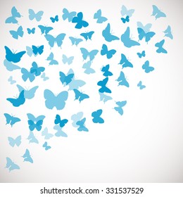 Resumen Fondo de Mariposa. Ilustración vectorial de las mariposas azules. Fondo de esquina para boda, saludo, tarjeta de invitación, afiche, pancarta y otro diseño