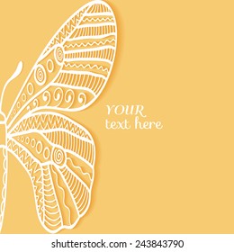 Abstract butterfly background, wedding invitation or greeting card design with lace pattern, beautiful luxury postcard, ornate page cover, ornamental vector illustration