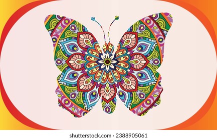 Resumen de mariposa con elementos de garabato. Ilustración de color vectorial aislada en fondo blanco. Diseño, impresión, decoración, tatuaje, camiseta, rompecabezas, póster, porcelana y emoticones
