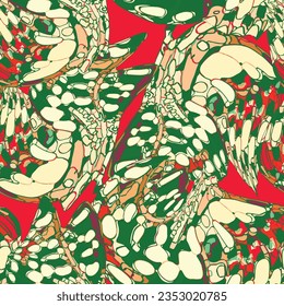 Abstract butterfly and colorful geometric seamless textile print pattern. colored Textured Pattern. Creative doodle with different shapes and textures. Curved doodling background
