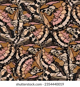 Abstract butterfly and colorful geometric seamless textile print pattern. colored Textured Pattern. Creative doodle with different shapes and textures. Curved doodling background

