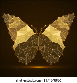 Abstract butterfly of colorful triangles, glowing polygonal geometric structure. Vector design