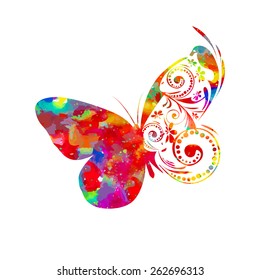 Abstract butterfly colorful watercolor. Vector