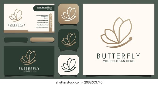 abstract butterfly concept line logo and business card design vector.