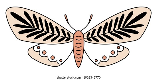 Abstract butterfly. Contemporary illustration in pastel colors. Flat abstract design. Bohemian art.