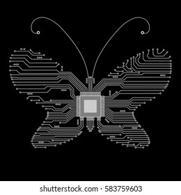 Abstract Butterfly. Electronic circuit butterfly. Vector illustration. Butterfly.