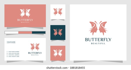 Abstract butterfly face human premium logo