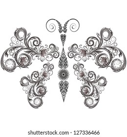 Abstract butterfly with floral ornament.Elements can be used separately