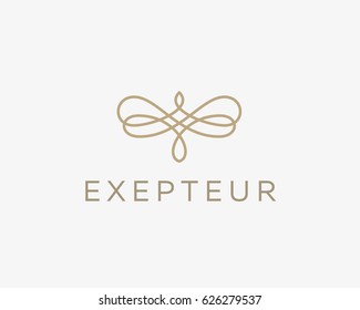 Abstract butterfly flower linear weave logo symbol. Premium pattern universal vector logotype.