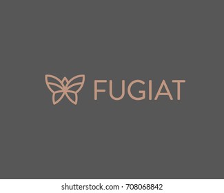 Abstract butterfly flower vector logo design. Linear minimal premium logotype 