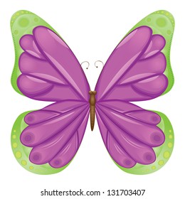 Abstract butterfly of green and violet colors on white background.