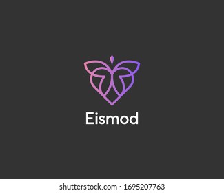 Abstract butterfly and heart line logo design vector. Luxury hotel, spa, massage, heritage logotype concept icon.