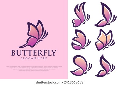 Abstract butterfly icon set logo design template . Vector illustration .