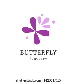 Abstract Butterfly illustration. Manicure, styling, haircut, makeup, stylist, fashion logo design. Model agency, Women's beauty salon, massage, cosmetic vector logotype template.