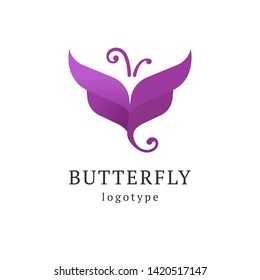 Abstract Butterfly illustration. Manicure, styling, haircut, makeup, stylist, fashion logo design. Model agency, Women's beauty salon, massage, cosmetic vector logotype template.