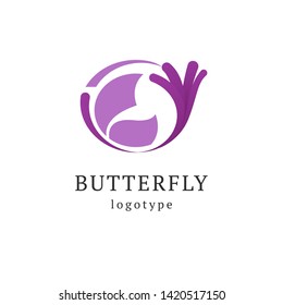 Abstract Butterfly illustration. Manicure, styling, haircut, makeup, stylist, fashion logo design. Model agency, Women's beauty salon, massage, cosmetic vector logotype template.