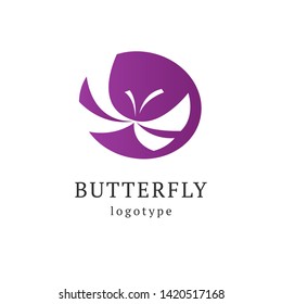 Abstract Butterfly illustration. Manicure, styling, haircut, makeup, stylist, fashion logo design. Model agency, Women's beauty salon, massage, cosmetic vector logotype template.