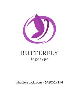 Abstract Butterfly illustration. Manicure, styling, haircut, makeup, stylist, fashion logo design. Model agency, Women's beauty salon, massage, cosmetic vector logotype template.