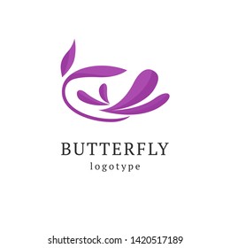 Abstract Butterfly illustration. Manicure, styling, haircut, makeup, stylist, fashion logo design. Model agency, Women's beauty salon, massage, cosmetic vector logotype template.