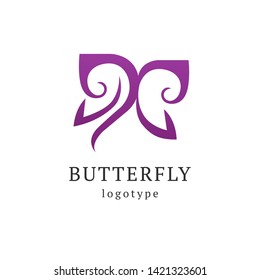 Abstract Butterfly illustration. Manicure, styling, haircut, makeup, stylist, fashion logo design. Model agency, Women's beauty salon, massage, cosmetic vector logotype template.