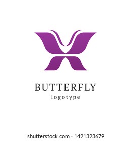 Abstract Butterfly illustration. Manicure, styling, haircut, makeup, stylist, fashion logo design. Model agency, Women's beauty salon, massage, cosmetic vector logotype template.