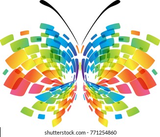 Abstract butterfly isolated geometric colorful on white background