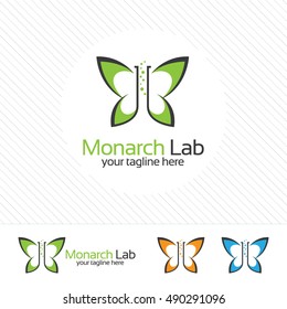 Abstract butterfly lab logo design vector. Simple and clean concept of butterfly with lab symbol .