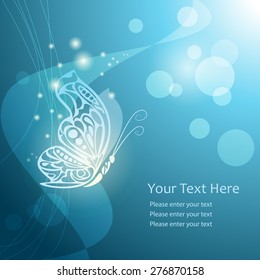 Abstract butterfly with lacy wings on blue background. Vector illustration EPS10