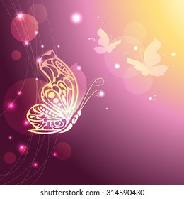 Abstract butterfly with lacy wings on purple background. Vector illustration EPS10