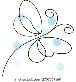 Abstract butterfly line art with bubbles illustration on white background