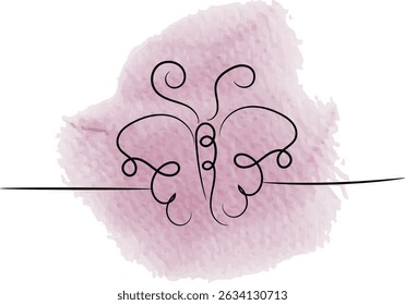 Abstract butterfly line art on a pink watercolor background, creating a delicate and minimalist design.