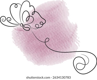 Abstract butterfly line art on a pink watercolor background creates a delicate and artistic design.