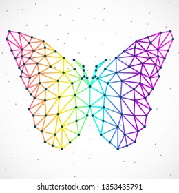 Abstract butterfly of lines and dots, polygonal geometric structure. Vector design