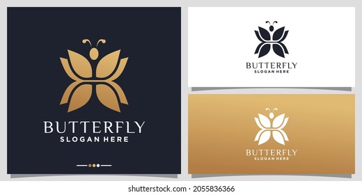 Abstract butterfly logo design with golden gradient style color Premium Vector