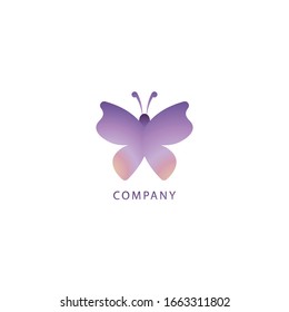Diseño abstracto del logo de la mariposa ilustrado desde la parte superior. Concepto de logotipo animal aislado en fondo blanco. Color violeta de color beige de graduación. Ideal para la belleza y el producto de la moda. 